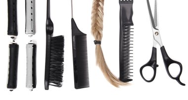 profesyonel kuaför araçları üzerinde beyaz izole