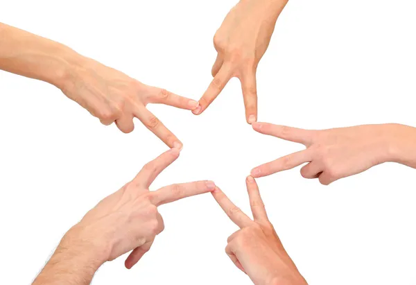 Vereinte Hände isoliert auf weißem Konzeptfoto von Teamwork — Stockfoto