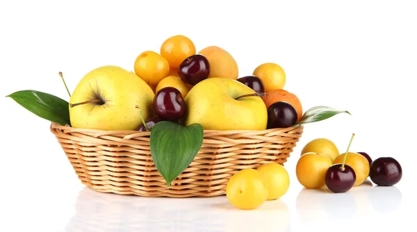 Bright summer fruits in basket isolated on white — Stock Photo, Image