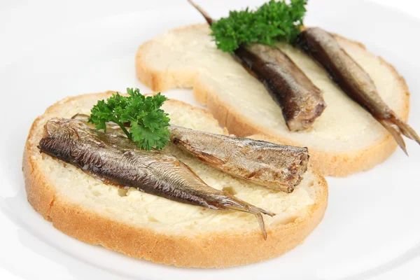 Lekkere broodjes met sardines, close-up — Stockfoto