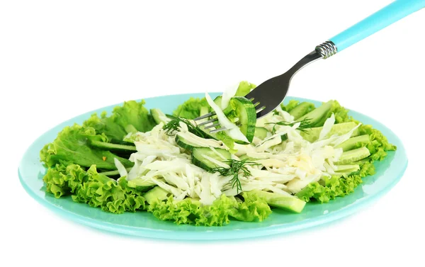 Fourchette et salade savoureuse, isolée sur fond blanc — Photo