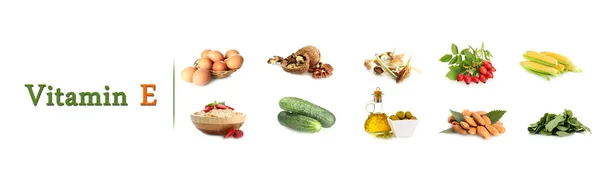 Пищевые источники витамина Е, выделенные на белом — стоковое фото