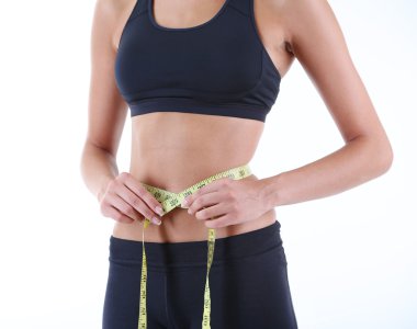 beyaz izole santimetre ile Slim kız