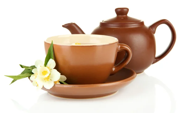 Cup of tea with jasmine, isolated on white — Stock Photo, Image