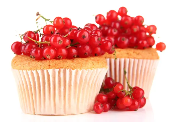 Tasty muffins with berries isolated on white — Stock Photo, Image