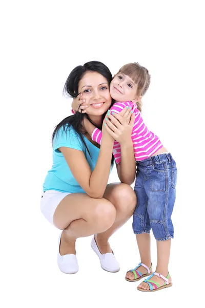 Mom and daughter together isolated on white — Stock Photo, Image