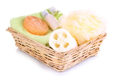 hasır sepet, üzerinde beyaz izole kaplıcada için ayarla