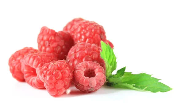 Ripe sweet raspberries isolated on white — Stock Photo, Image