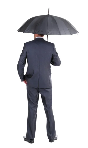 Businessman with umbrella, isolated on white — Stock Photo, Image