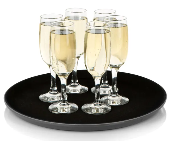 Wielu szklanki szampana na pasku, na białym tle — Zdjęcie stockowe