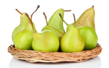 hasır mat, üzerinde beyaz izole armut