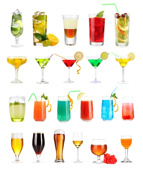 Lot of different cocktails and drinks isolated on white — Stock Image Lot of different cocktails and drinks isolated on white Stock Picture