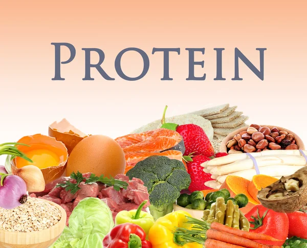 Collage av produkter som innehåller protein — Stockfoto