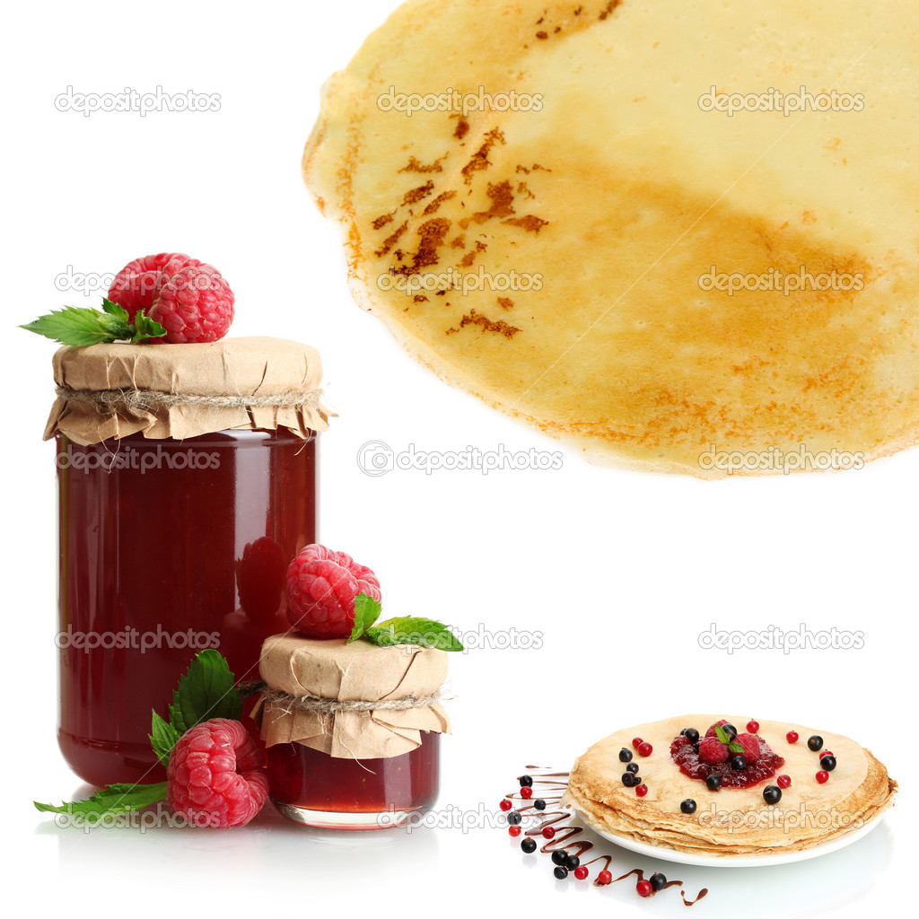Pancakes with berries and jam