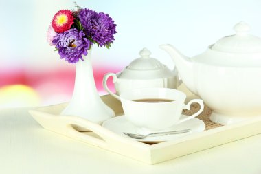 çay tablo Oda ahşap tepsi kekleri ile