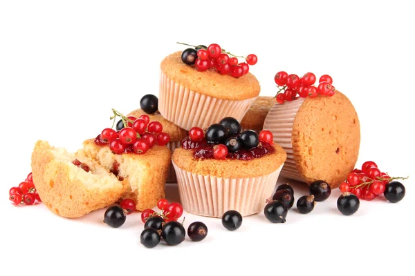 Muffins saborosos com bagas isoladas em branco — Fotografia de Stock