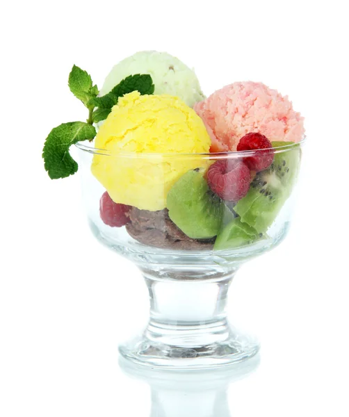 Tasty ice cream scoops, isolated on white — Stock Photo, Image