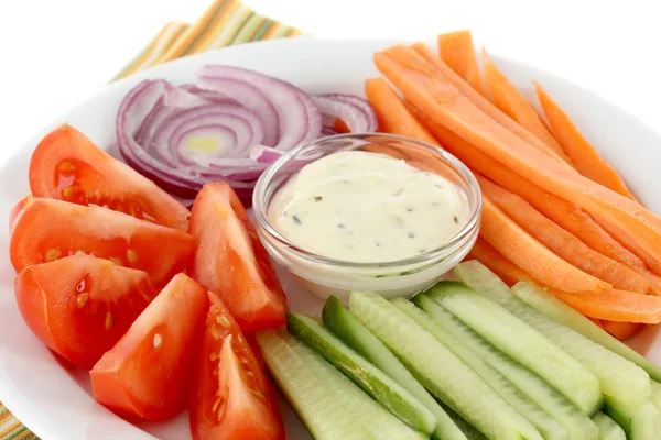 Assorted raw vegetables sticks in plate close up — Stock Photo, Image