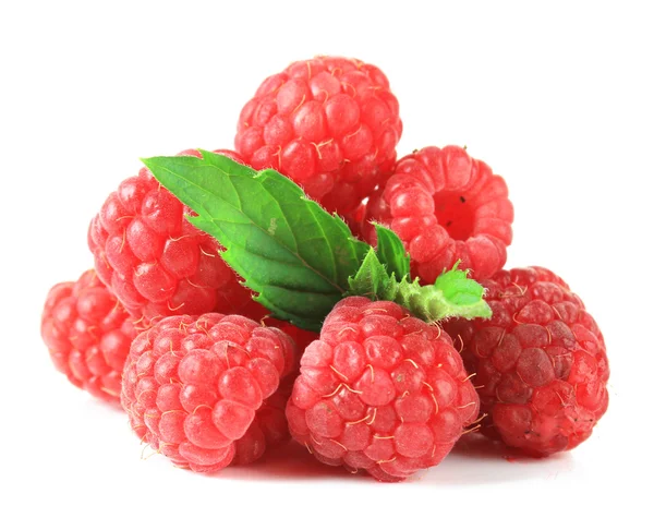 Ripe sweet raspberries isolated on white Stock Photo