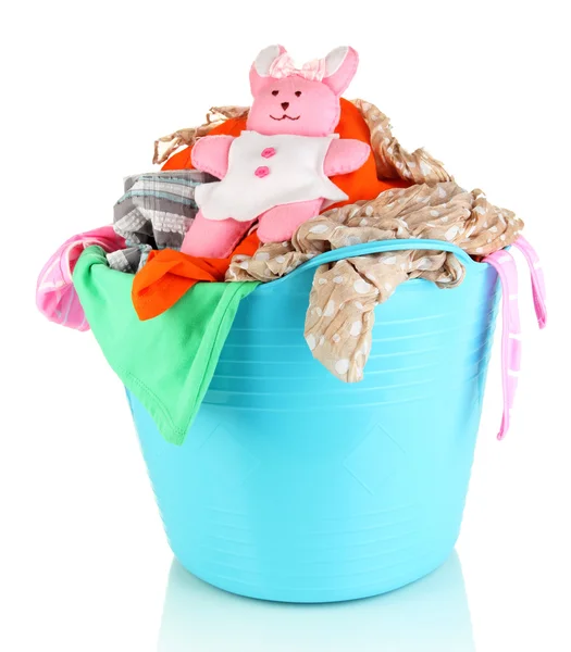 Blue laundry basket isolated on white Stock Image