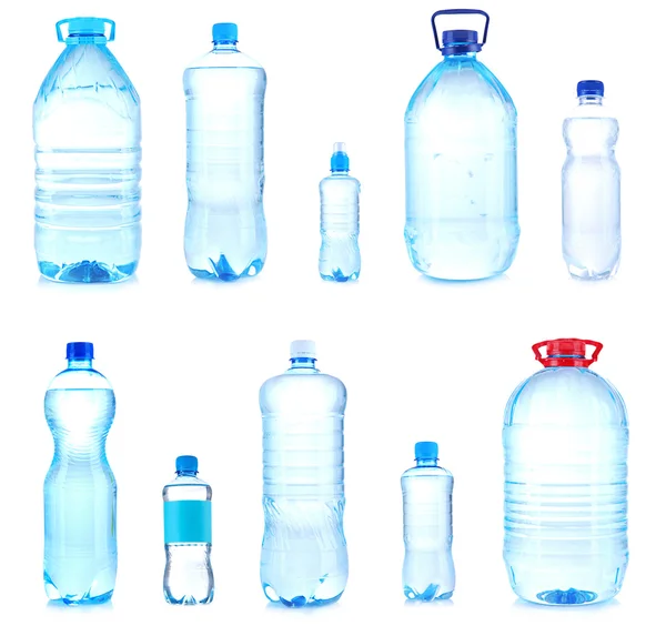 Collage of different bottles with water — Stock Photo, Image