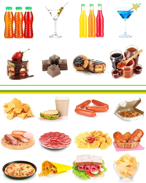 Collage de différents aliments malsains — Photo