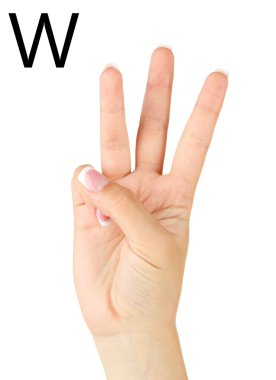 Parmak alfabesi Amerikan işaret dili (Asl) yazım. Harf W
