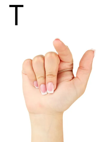 Finger Spelling the Alphabet in American Sign Language (ASL). Letter T — Stock Photo, Image