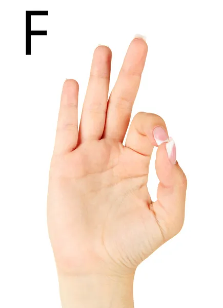 Finger Spelling the Alphabet in American Sign Language (ASL) (en inglés). Letra F —  Fotos de Stock