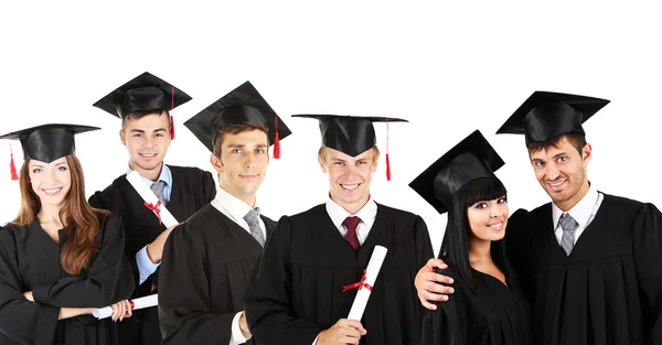 Jovens graduados isolados em branco — Fotografia de Stock