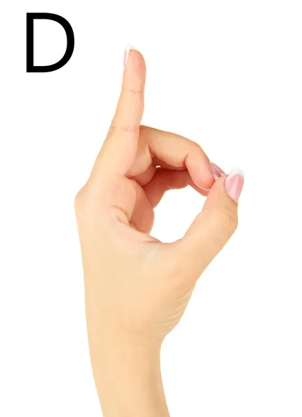 Пальцем правопис алфавіту в американському мовою жестів (Asl). Літера D — стокове фото