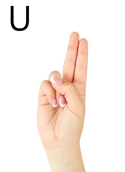 Finger Spelling the Alphabet in American Sign Language (ASL). Carta U — Fotografia de Stock