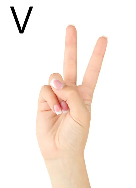 Finger Spelling the Alphabet in American Sign Language (ASL). Letter V — Stock Photo, Image