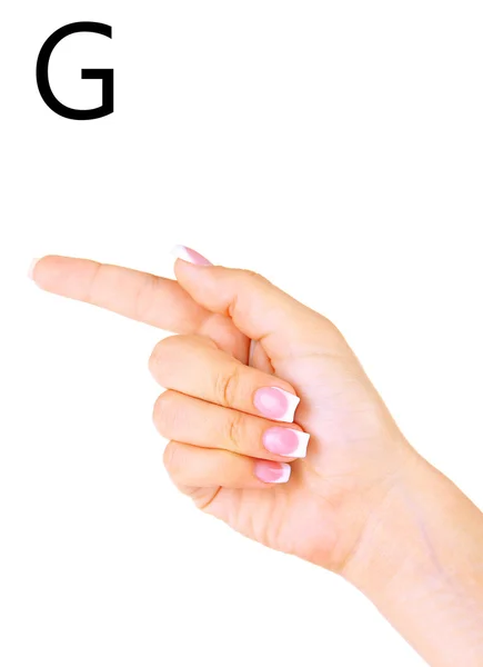 Finger Spelling the Alphabet in American Sign Language (ASL) (en inglés). Letra G — Foto de Stock