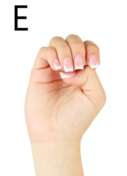 Finger Spelling the Alphabet in American Sign Language (ASL) (en inglés). Letra E — Foto de Stock