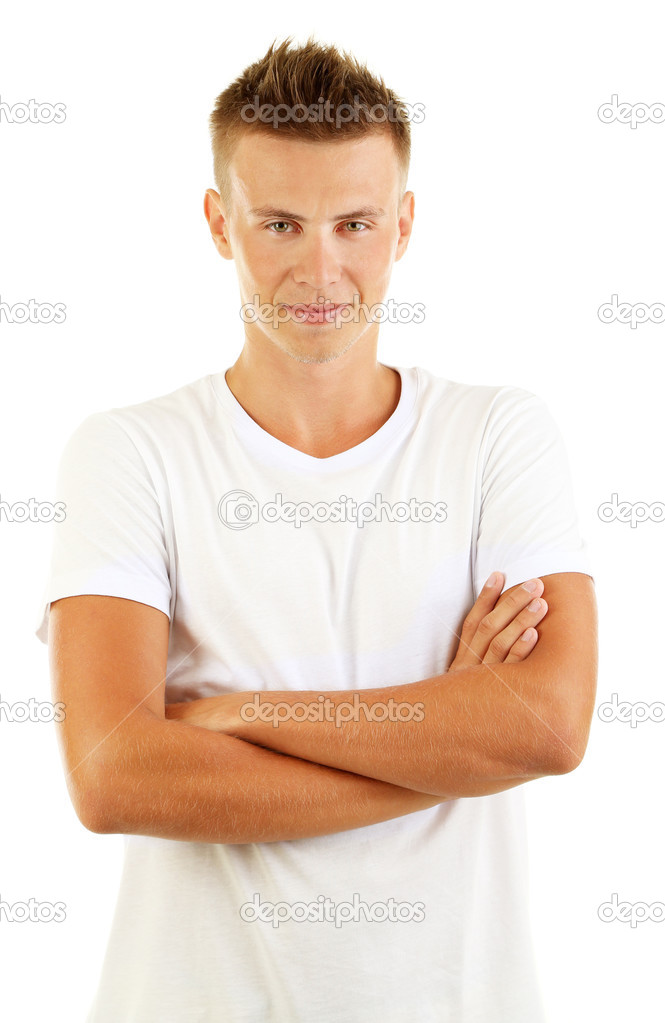 T-shirt on young man isolated on white