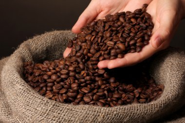 Kahve çekirdekleri koyu arkaplanda.