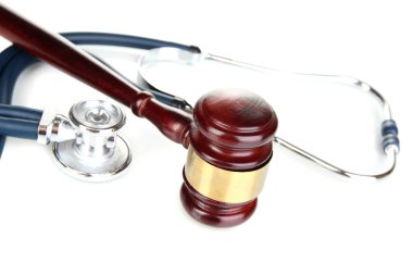 Medicine law concept. Gavel and stethoscope isolated on white