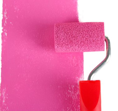 Roller brush with pink paint clipart