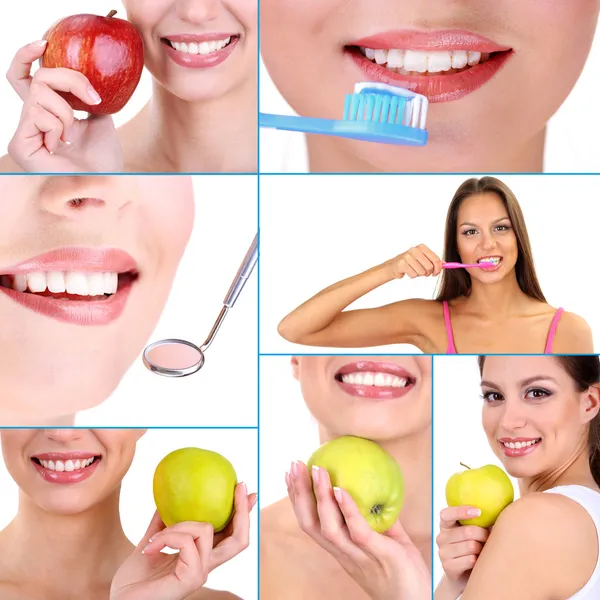 Collage of photographs on the theme of healthy teeth — Stock Photo, Image