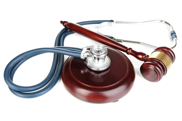 Medicine law concept. Gavel and stethoscope isolated on white — Stock Photo, Image