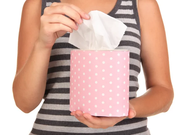 Lingettes nettoyantes dans les mains isolées sur blanc — Photo