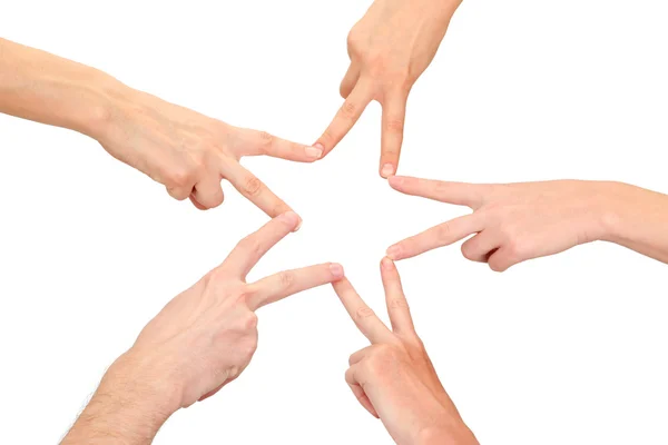 United hands isolated on white Conceptual photo of teamwork — Stock Photo, Image