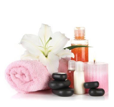 beyaz izole lily ile güzel bir spa ayarı