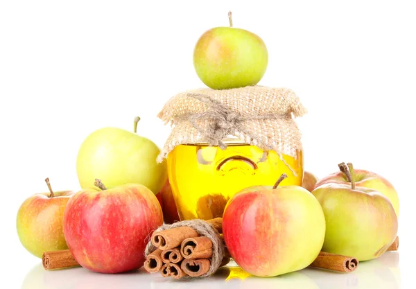 Miel y manzanas con canela aislada sobre blanco —  Fotos de Stock