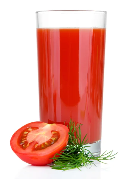 Jus de tomate en verre, isolé sur blanc — Photo