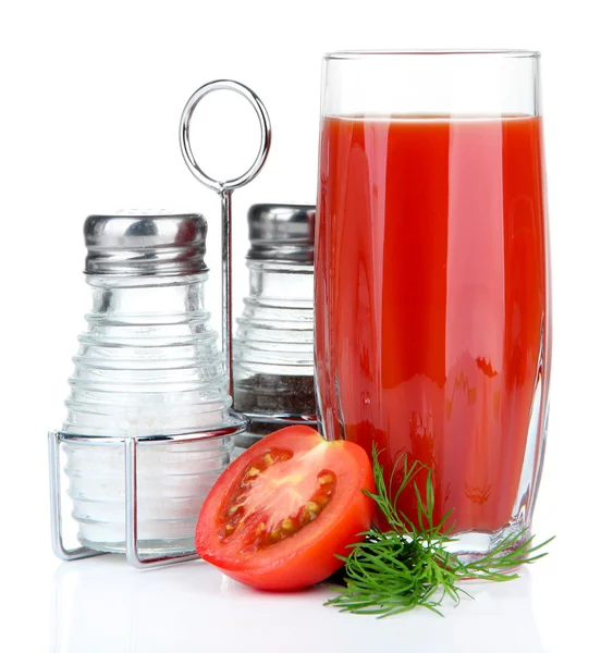 Sok pomidorowy w szkle, na białym tle — Zdjęcie stockowe