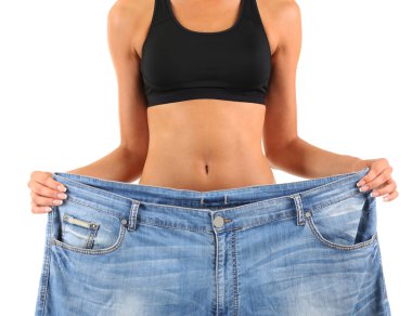 büyük kot üzerinde beyaz izole ile Slim kız