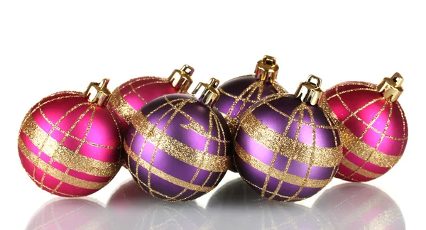 Beautiful purple and pink Christmas balls isolated on white — Stock Photo, Image