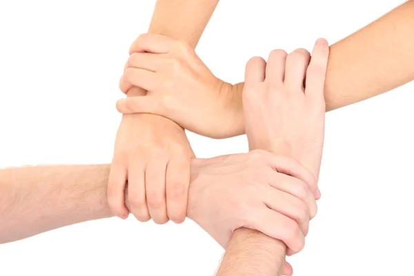 Ring of hands. Conceptual photo of teamwork, isolated on white — Stock Photo, Image